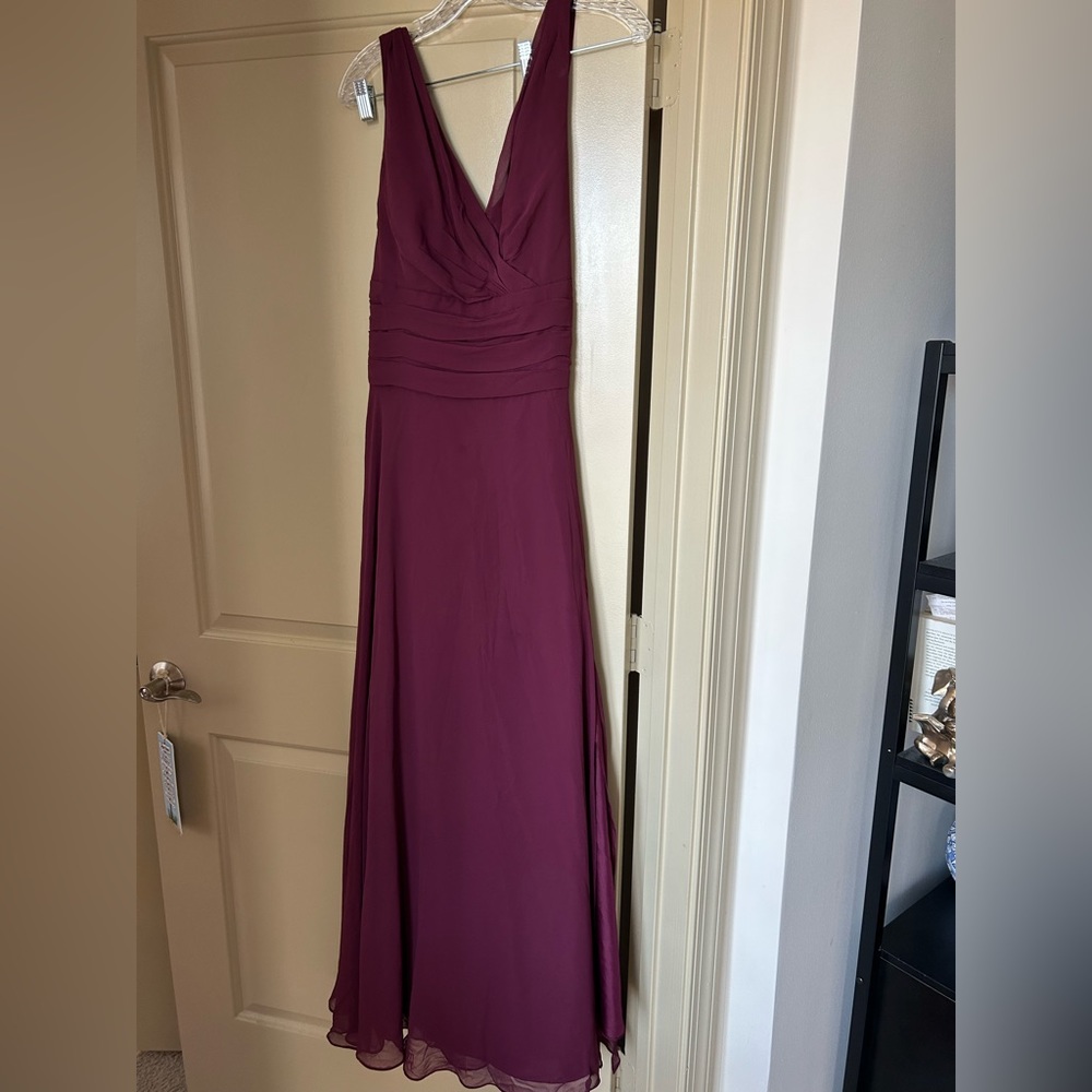 David’s Bridal Surplice Tank Long Chiffon Bridesmaid Dress - wine color,…